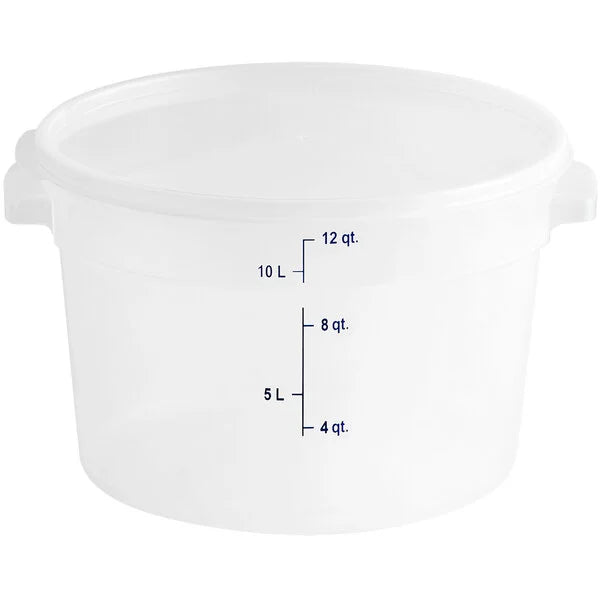 Vigor 12 Qt. Translucent Round Polypropylene Dough Mixing Bucket with Lid