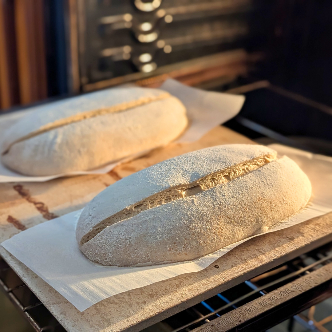 Sourdough bread baking in a oven