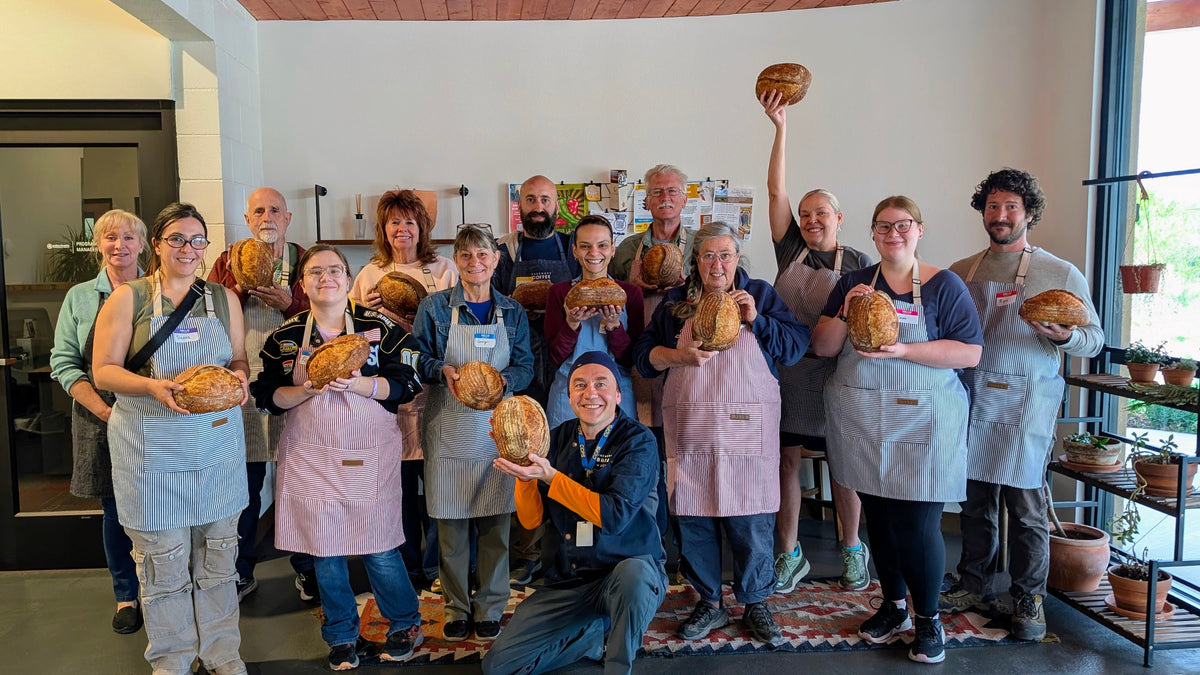 Students making bread during a hands-on cooking and baking class at Sherwood Bread in Albuquerque