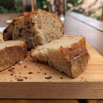 Freshly sliced sourdough loaf